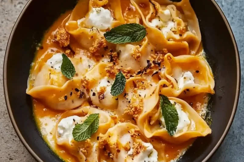 Red Kuri squash and goat's cheese manti