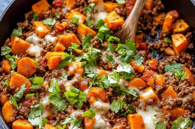 Southwest Ground Beef and Sweet Potato Skillet