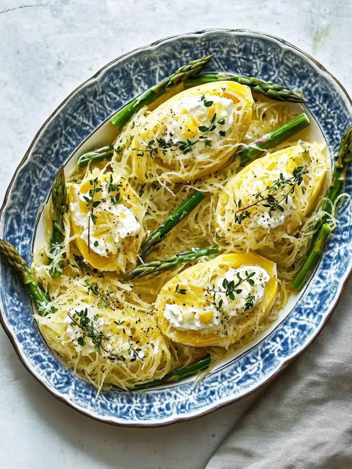 Delicious Spaghetti Squash with Asparagus, Ricotta, Lemon, Thyme 4 Spaghetti Squash with Asparagus, Ricotta, Lemon, and Thyme