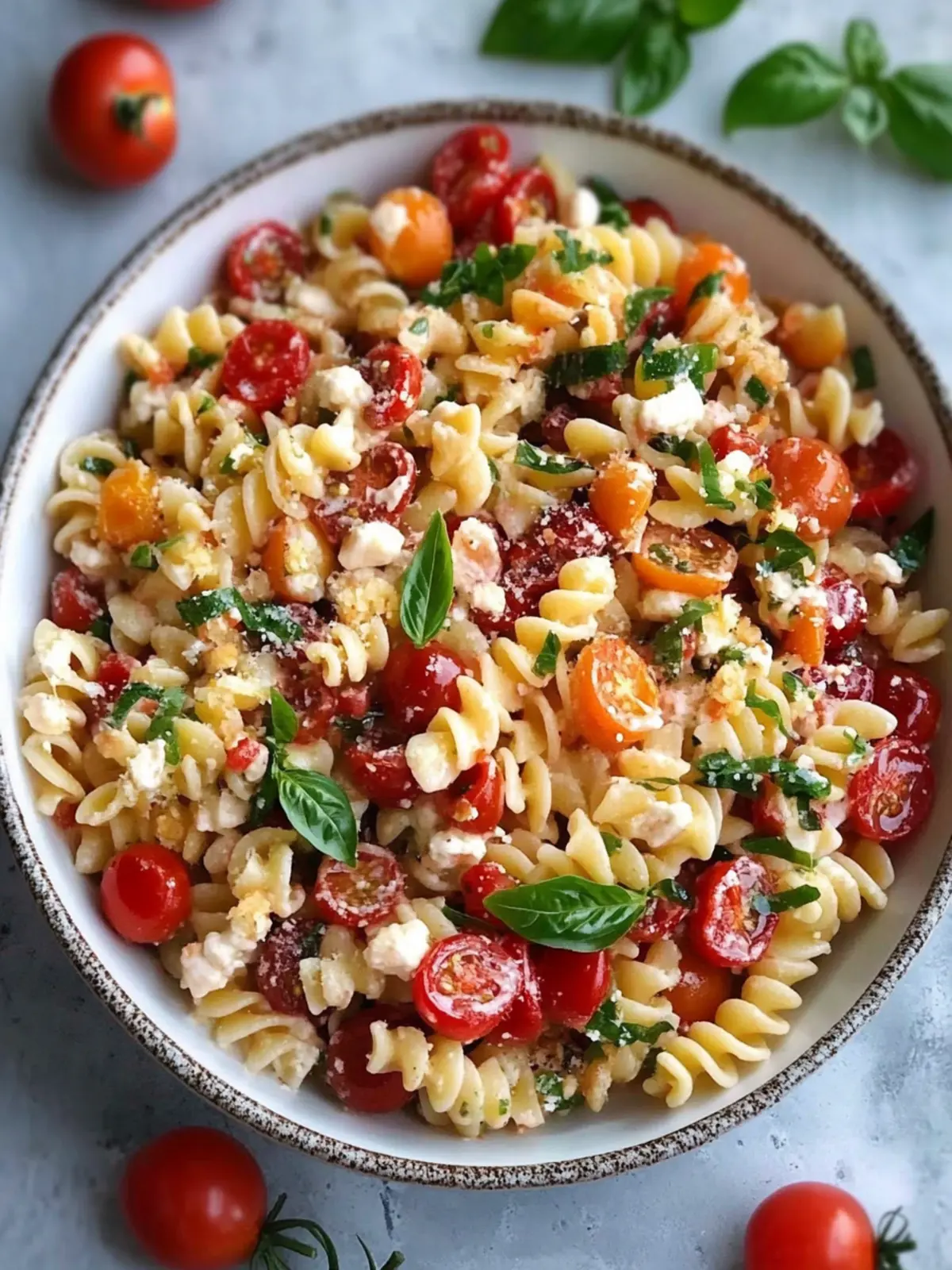 Cherry Tomato Bruschetta Pasta Salad