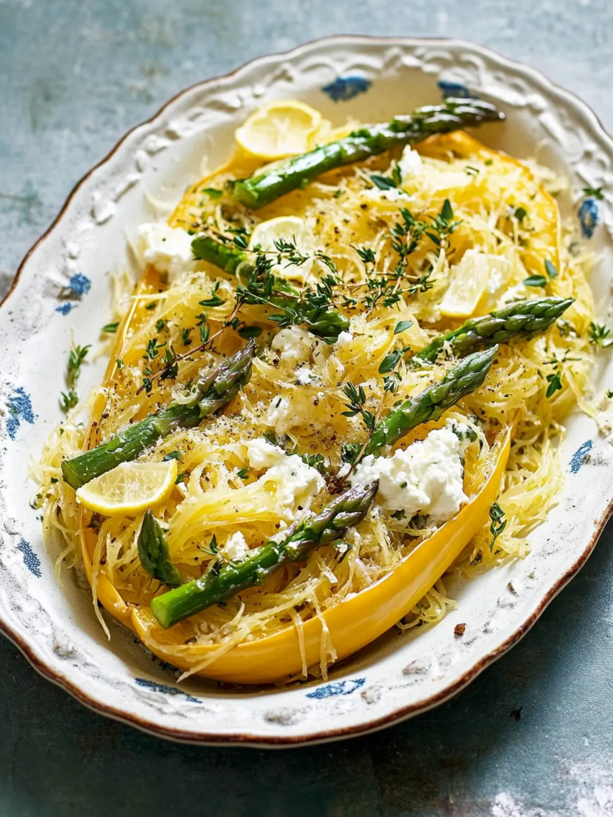 Delicious Spaghetti Squash with Asparagus, Ricotta, Lemon, Thyme 3 Spaghetti Squash with Asparagus, Ricotta, Lemon, and Thyme