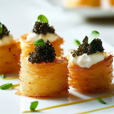 Crispy Potato Pave Tots with Luxurious Caviar Delight 9 Potato Pave Tots with Caviar