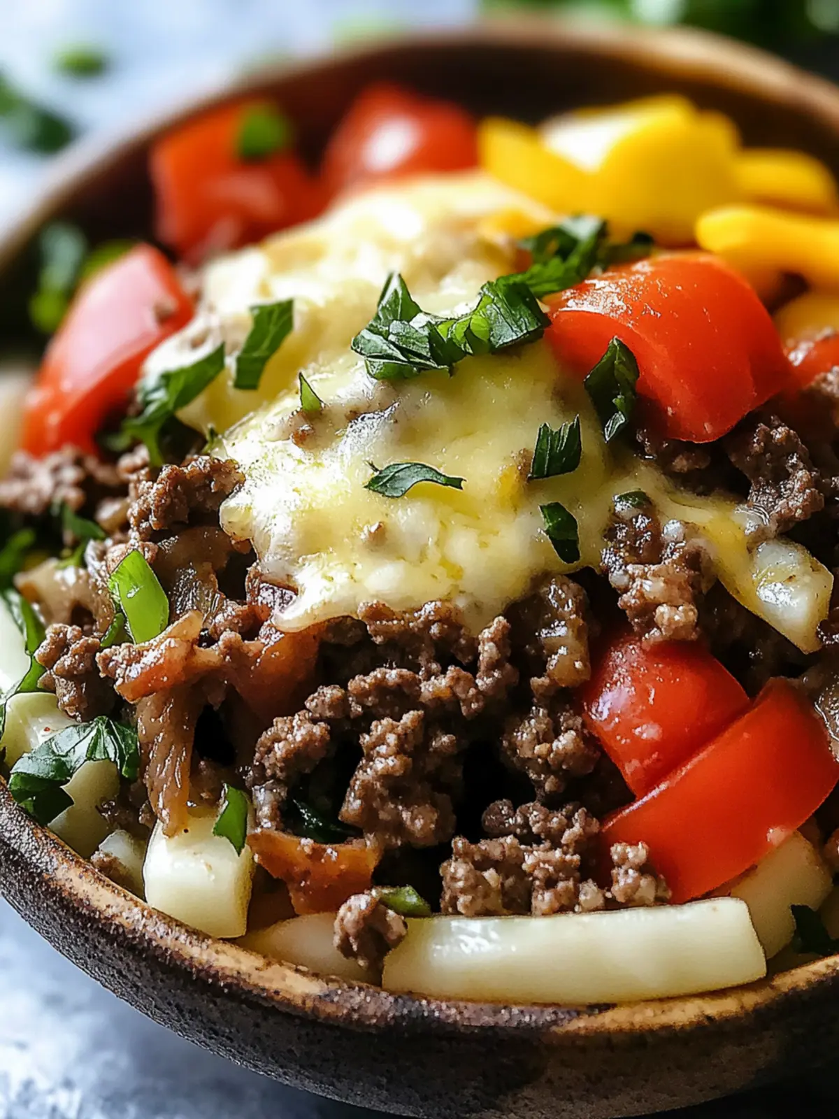 Ground Beef Philly Cheesesteak Bowl