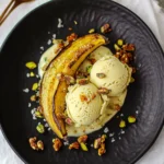 Irresistible Roasted Plantain with Pistachio Ice Cream Treat 11 Roasted plantain with pistachio ice cream & salted pistachio brittle