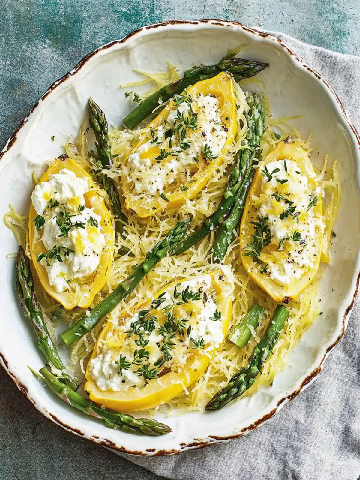 Delicious Spaghetti Squash with Asparagus, Ricotta, Lemon, Thyme 5 Spaghetti Squash with Asparagus, Ricotta, Lemon, and Thyme