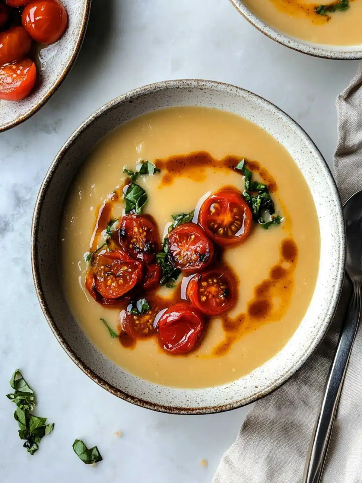 White Bean and Miso Soup with Harissa Roasted Tomatoes