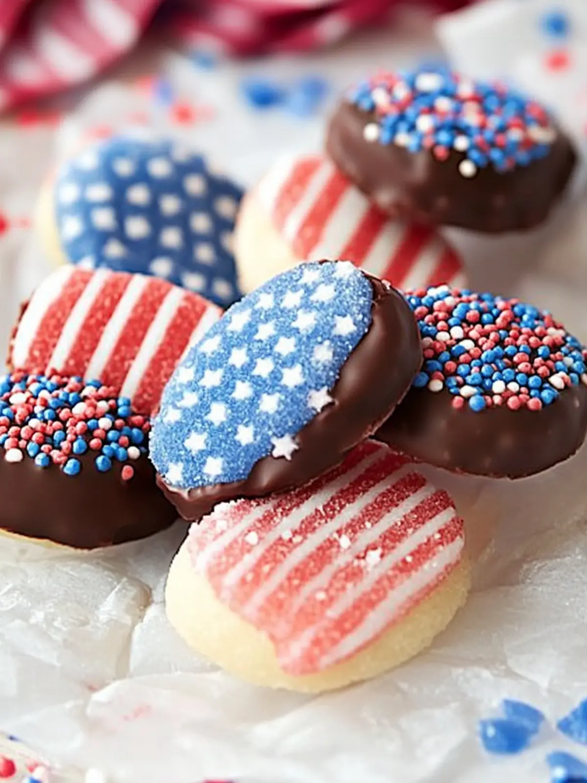Celebrate with Red White & Blue Chocolate-Dipped Sugar Wafers 2 Red White & Blue Chocolate-Dipped Sugar Wafers