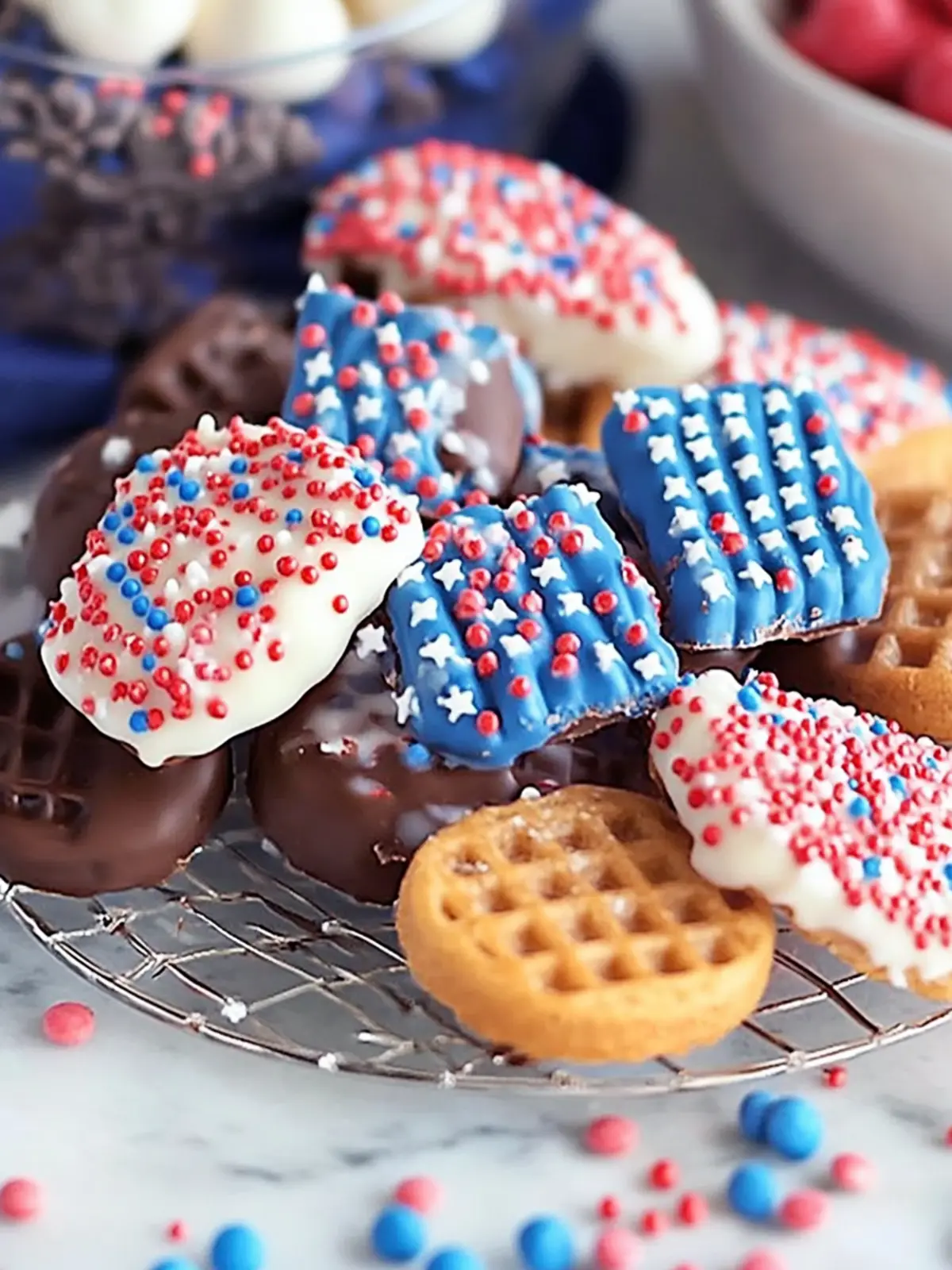 Celebrate with Red White & Blue Chocolate-Dipped Sugar Wafers 4 Red White & Blue Chocolate-Dipped Sugar Wafers