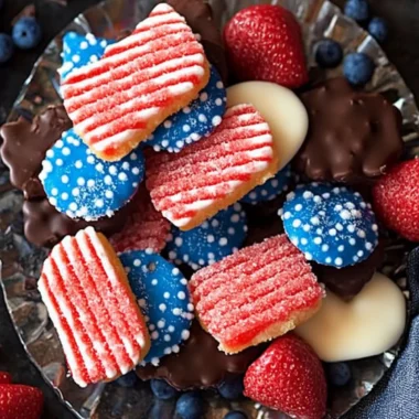 Celebrate with Red White & Blue Chocolate-Dipped Sugar Wafers 10 Red White & Blue Chocolate-Dipped Sugar Wafers
