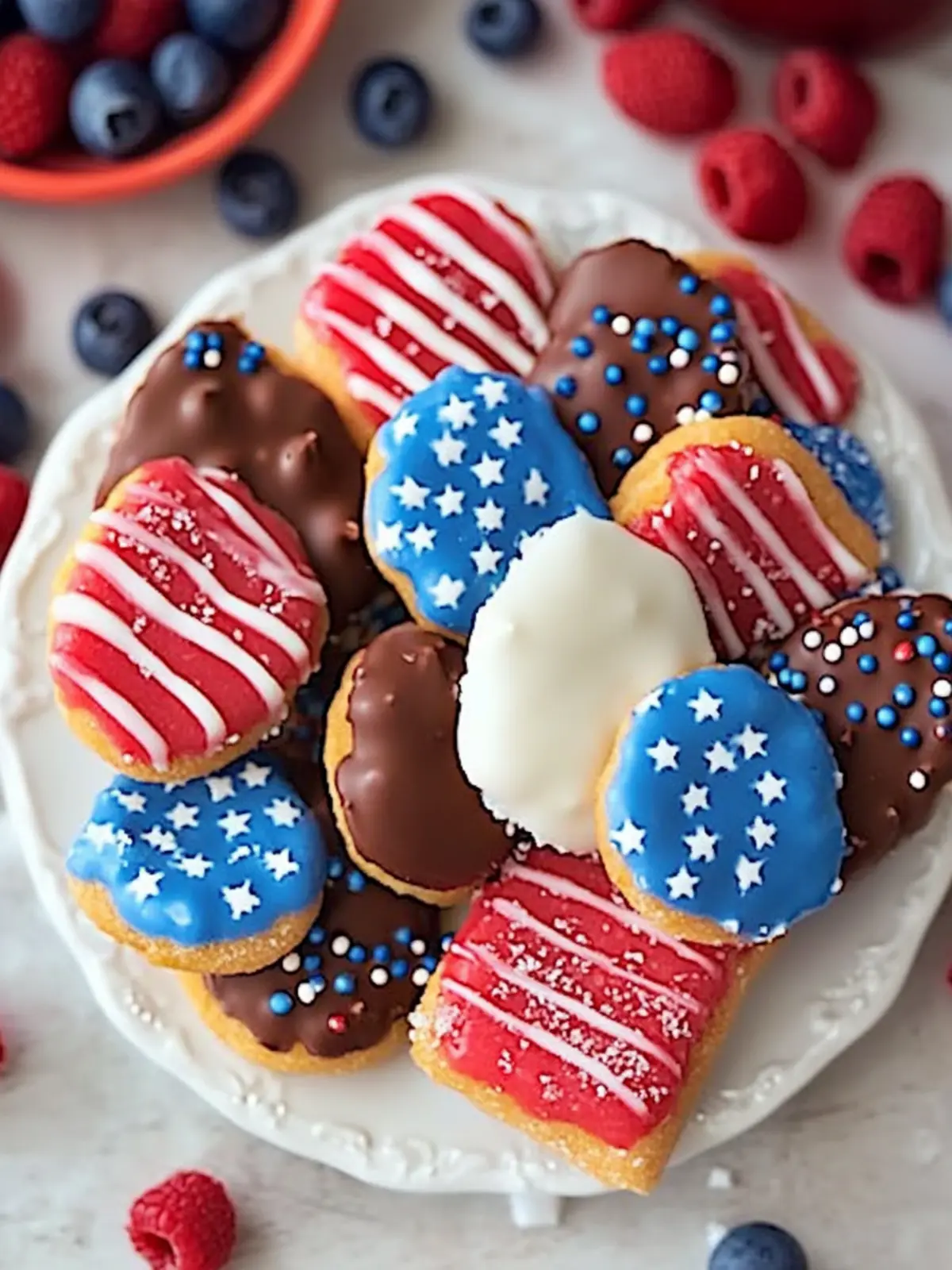 Celebrate with Red White & Blue Chocolate-Dipped Sugar Wafers 3 Red White & Blue Chocolate-Dipped Sugar Wafers