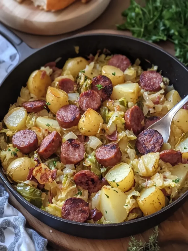 Savory Smoked Sausage, Cabbage & Potato Skillet Delight 3 Smoked Sausage, Cabbage & Potato Skillet