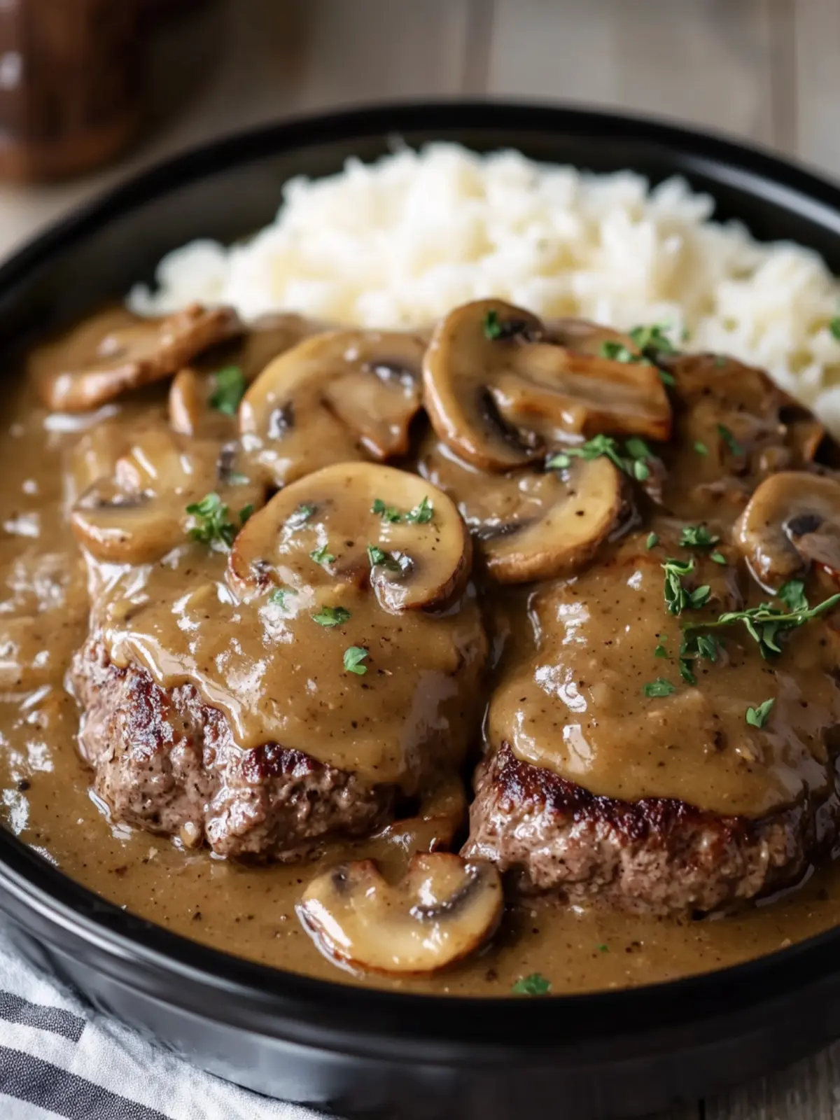 Crockpot Burger Steak with Mushroom Gravy
