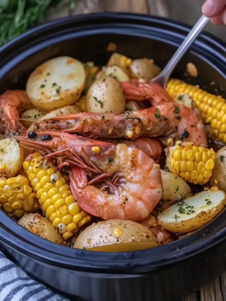 Delicious Slow Cooker Garlic Butter Shrimp Boil with Corn & Potatoes 2 Slow Cooker Garlic Butter Shrimp Boil with Corn and Potatoes