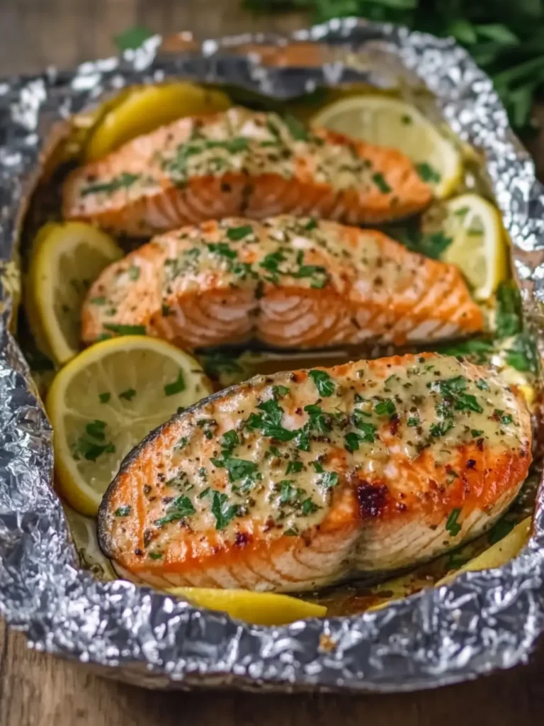 Creamy Garlic Herb Seafood Foil Packs – Salmon Steaks Tonight 3 Creamy Garlic Herb Seafood Foil Packs – Easy Salmon Steaks Delight