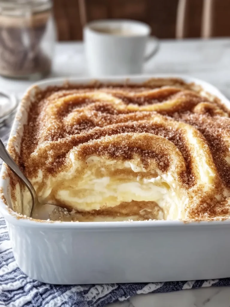 Cinnamon-Sugar Hawaiian Cheesecake Swirls in a Casserole Dish