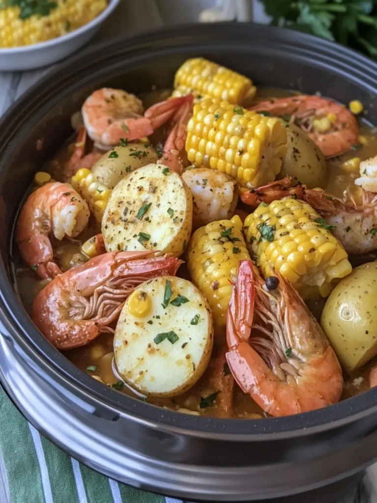 Savory Slow Cooker Garlic Butter Shrimp Boil with Corn & Potatoes 3 Slow Cooker Garlic Butter Shrimp Boil with Corn and Potatoes