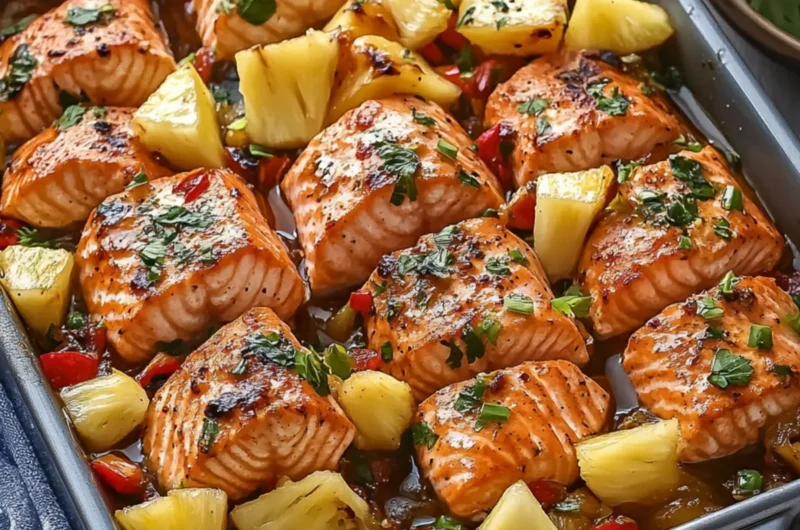 Pineapple Teriyaki Salmon Seafood Bake