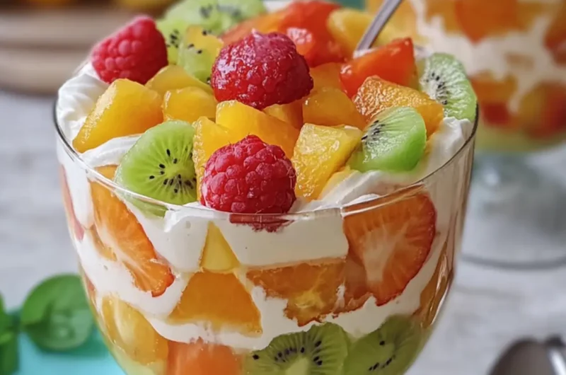 Gelatin Pudding with Fruits and Cookie Base