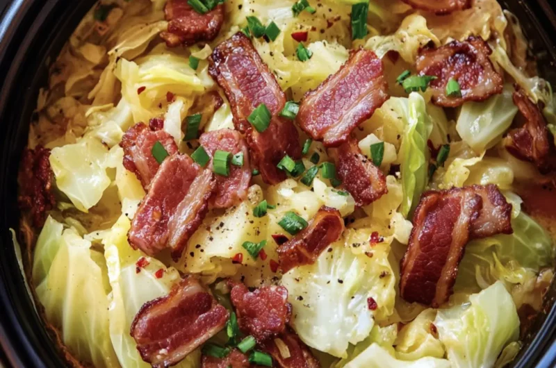 Slow Cooker Garlic Butter Cabbage with Beef Bacon