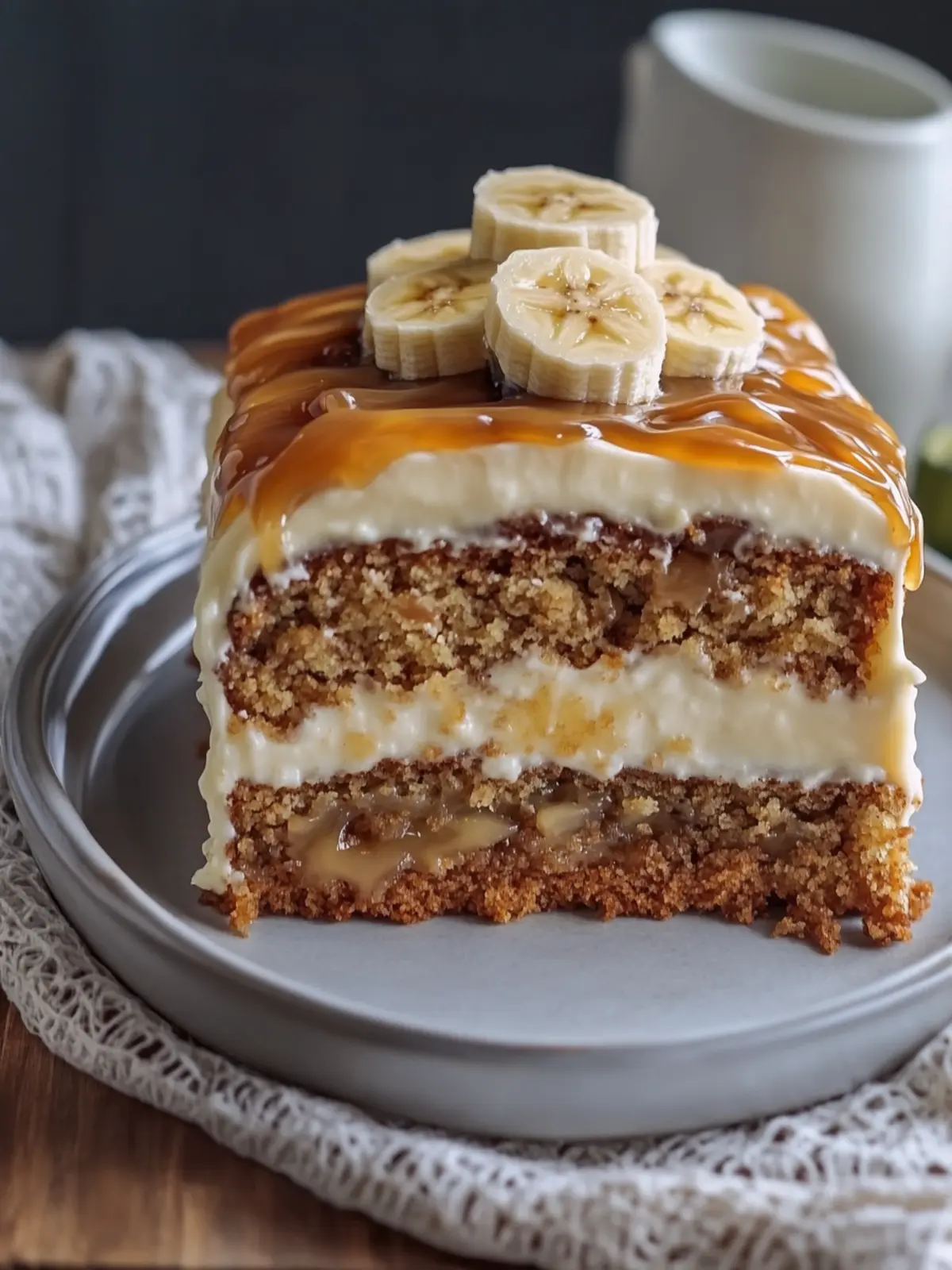 Brown Butter Banana Cake with Vanilla Frosting & Salted Caramel Magic 5 Brown Butter Banana Cake with Vanilla Frosting & Salted Caramel Casserole