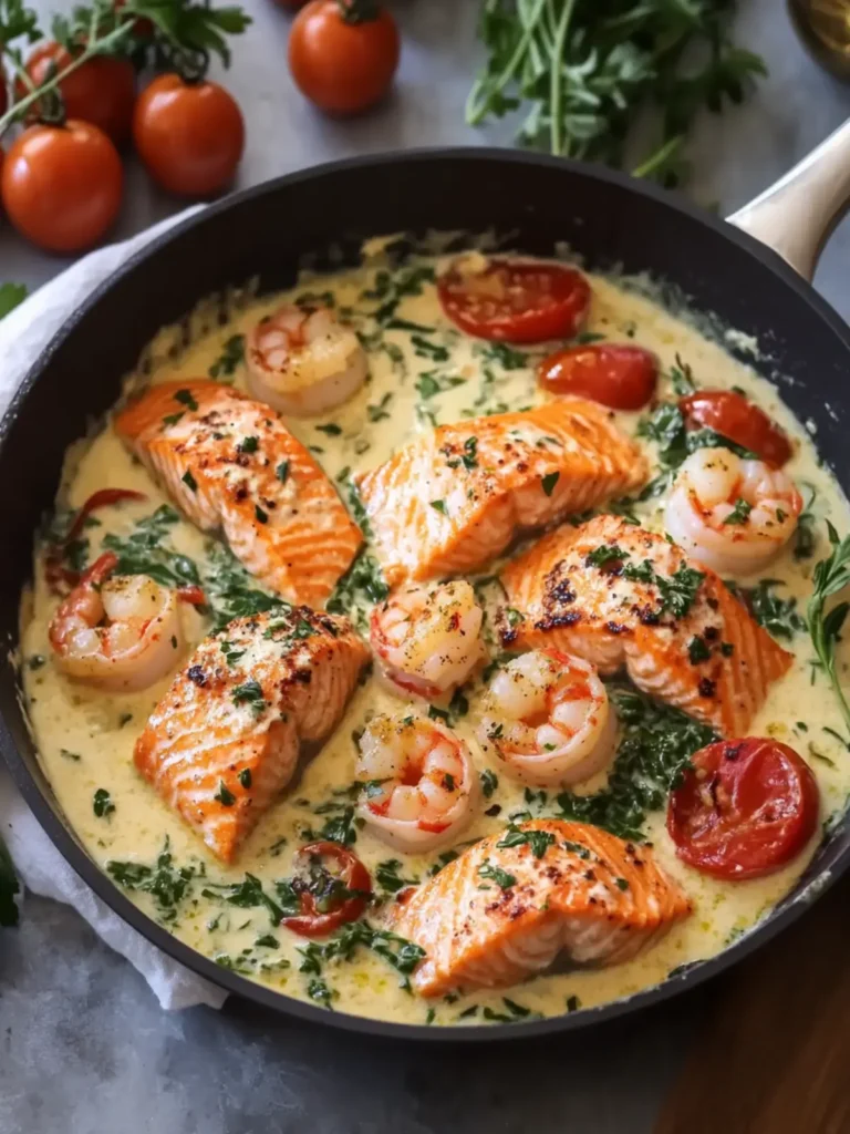 Delicious Tuscan Salmon and Shrimp Cream Skillet Recipe 3 Tuscan Salmon and Shrimp Cream Skillet