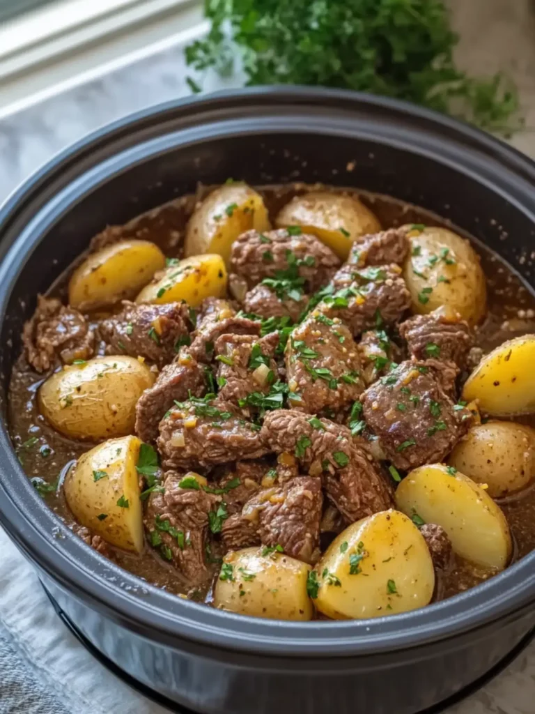 Slow Cooker Garlic Butter Beef and Potatoes