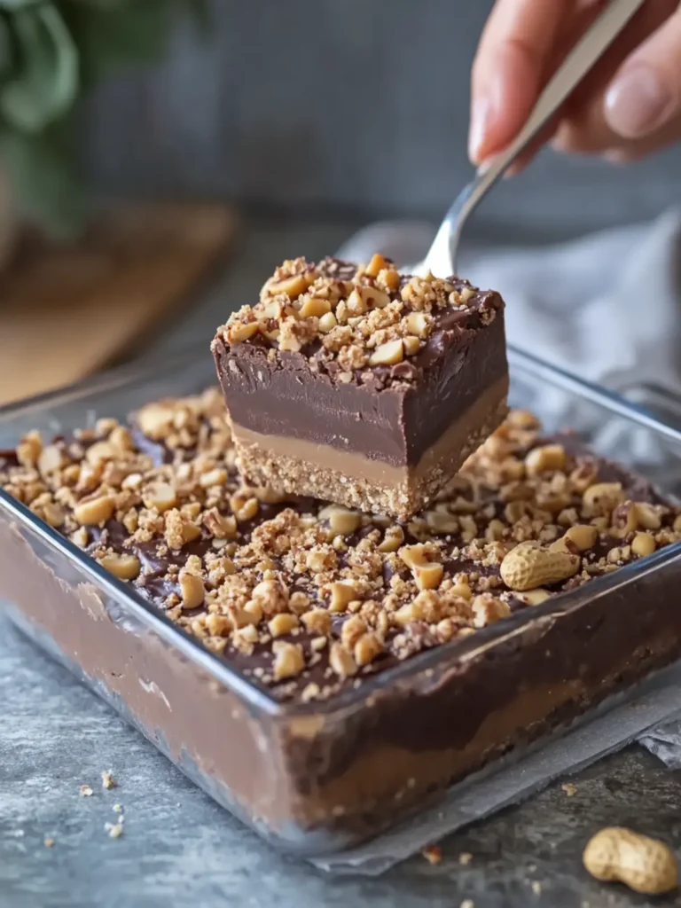 Indulge in No-Bake Chocolate Peanut Crunch Fudge Squares 3 No-Bake Chocolate Peanut Crunch Fudge Squares