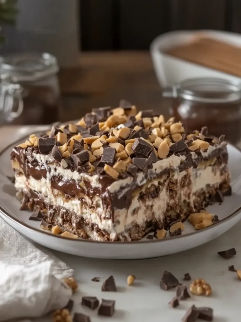 Decadent No-Bake Chocolate Peanut Butter Lasagna Party Treat 3 No-Bake Chocolate Peanut Butter Lasagna
