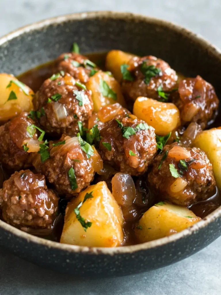 Savory Slow-Cooker French Onion Meatballs & Potatoes Delight 3 Slow-Cooker French Onion Meatballs & Potatoes