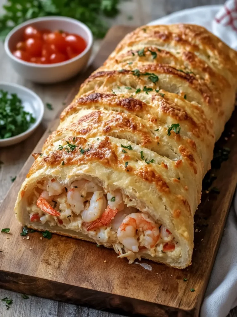 Golden Seafood Crab and Shrimp Stromboli Bake