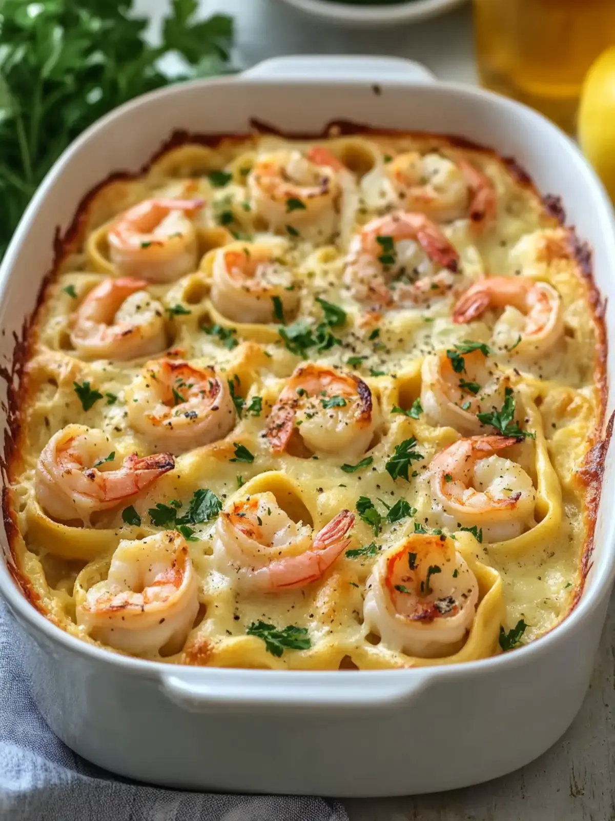 Shrimp Scampi Tortellini Bake