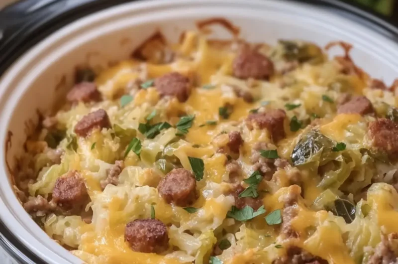 Crockpot Cheesy Cabbage and Sausage Casserole