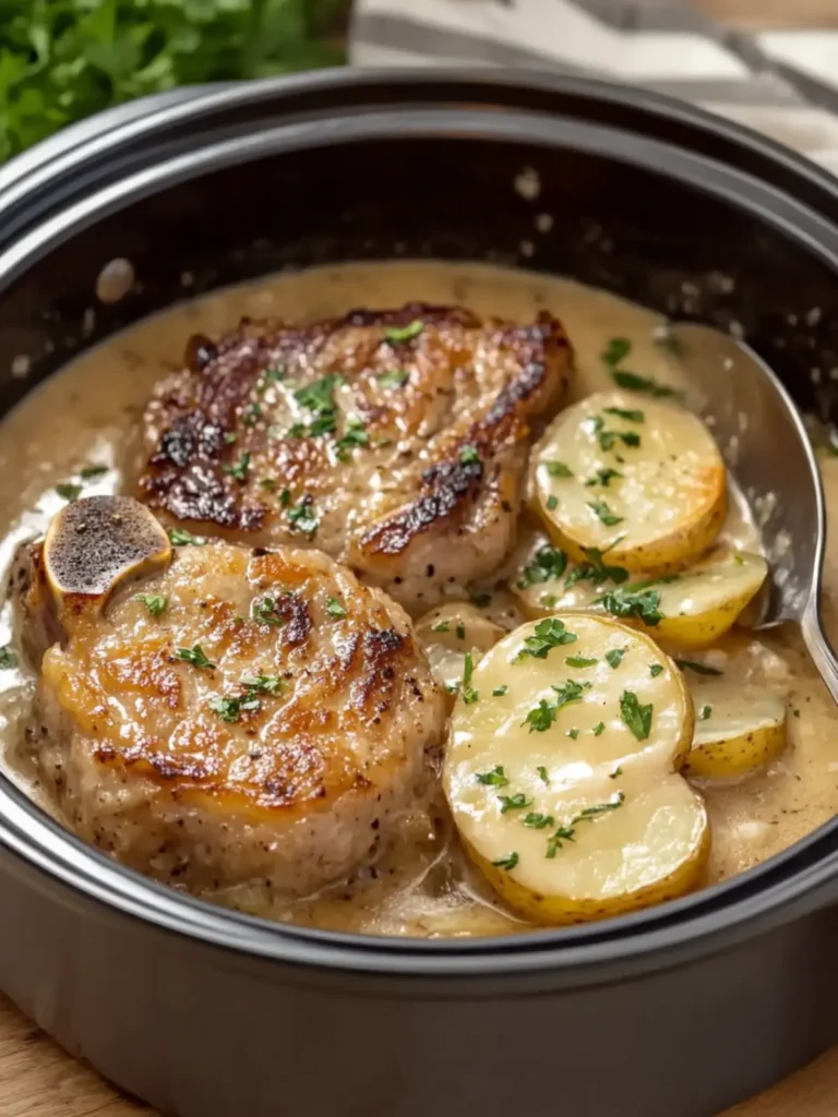 Slow Cooker 4-Ingredient Pork Chops & Scalloped Potatoes