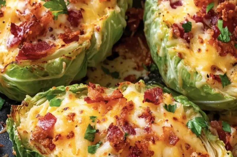 Cabbage Boats with Cheese and Turkey Bacon