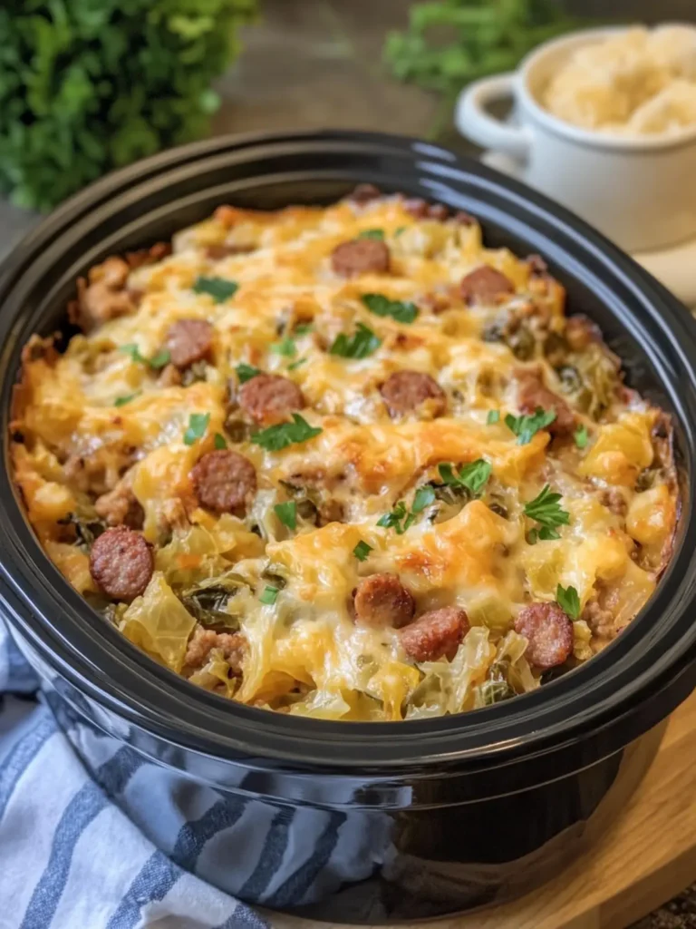Savory Crockpot Cheesy Cabbage and Sausage Casserole Delight 2 Crockpot Cheesy Cabbage and Sausage Casserole