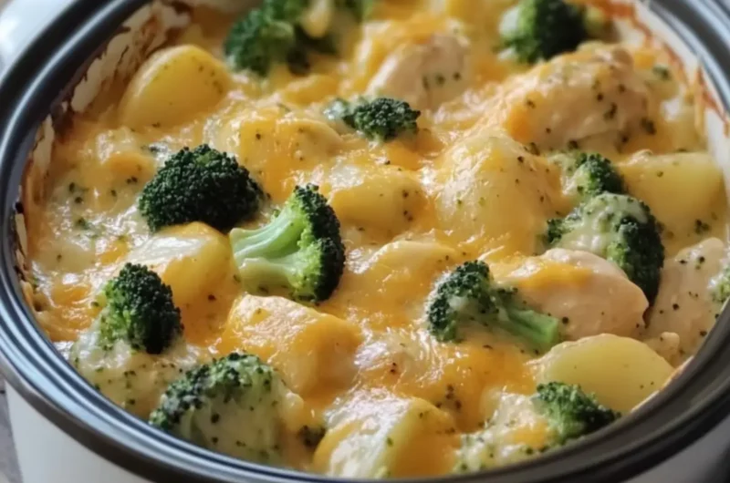 Crockpot Cheddar Broccoli Chicken and Potatoes
