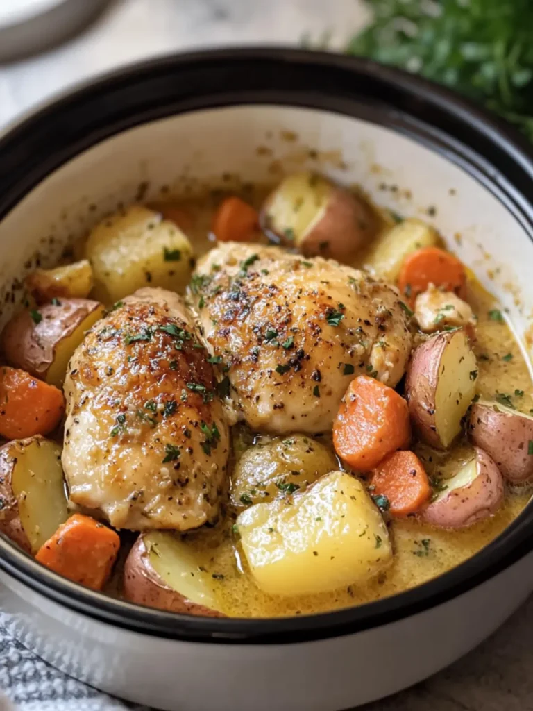 Crockpot Garlic Butter Chicken with Red Potatoes & Carrots