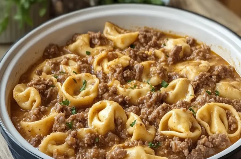 Crockpot Creamy Beef & Cheese Tortellini