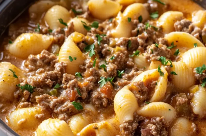 Crockpot Creamy Beef & Shells