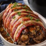 Irresistible Bacon-Wrapped Mushroom Swiss Meatloaf in Crockpot 19 Bacon-Wrapped Mushroom Swiss Meatloaf (Crockpot)