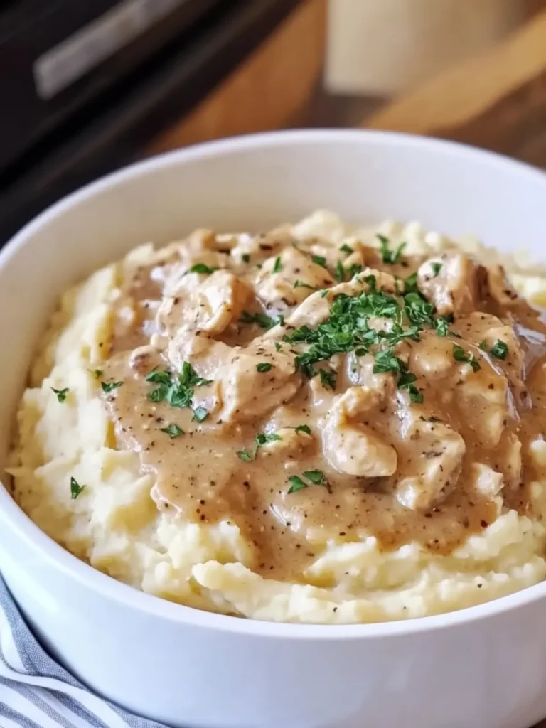 Crockpot Creamy Chicken and Gravy Over Mashed Potatoes Bliss 2 Crockpot Creamy Chicken and Gravy Over Mashed Potatoes