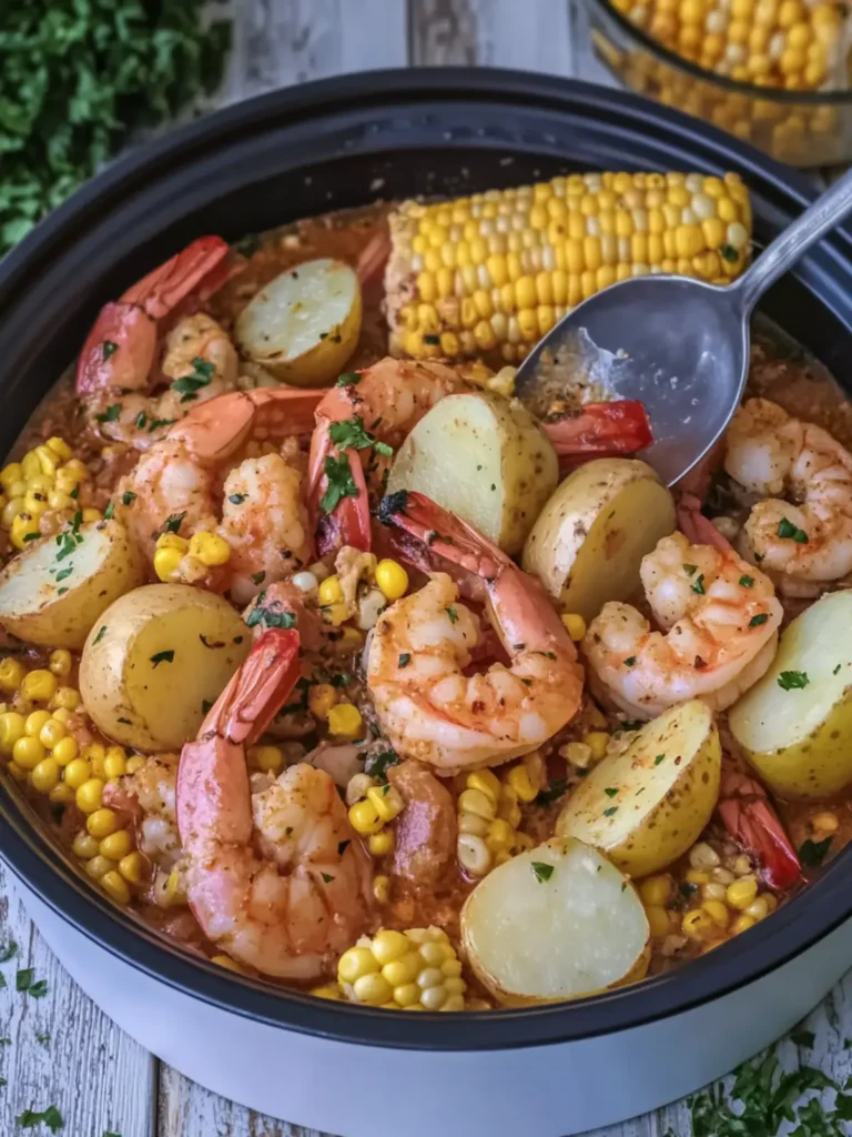 Delicious Slow Cooker Garlic Butter Shrimp Boil with Corn & Potatoes 4 Slow Cooker Garlic Butter Shrimp Boil with Corn and Potatoes