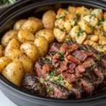 Crockpot Garlic Butter Steak with Loaded Turkey Bacon Ranch Potatoes