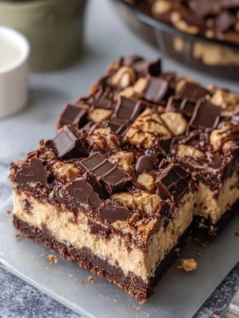Peanut Butter Cup Brownie Cheesecake Bars
