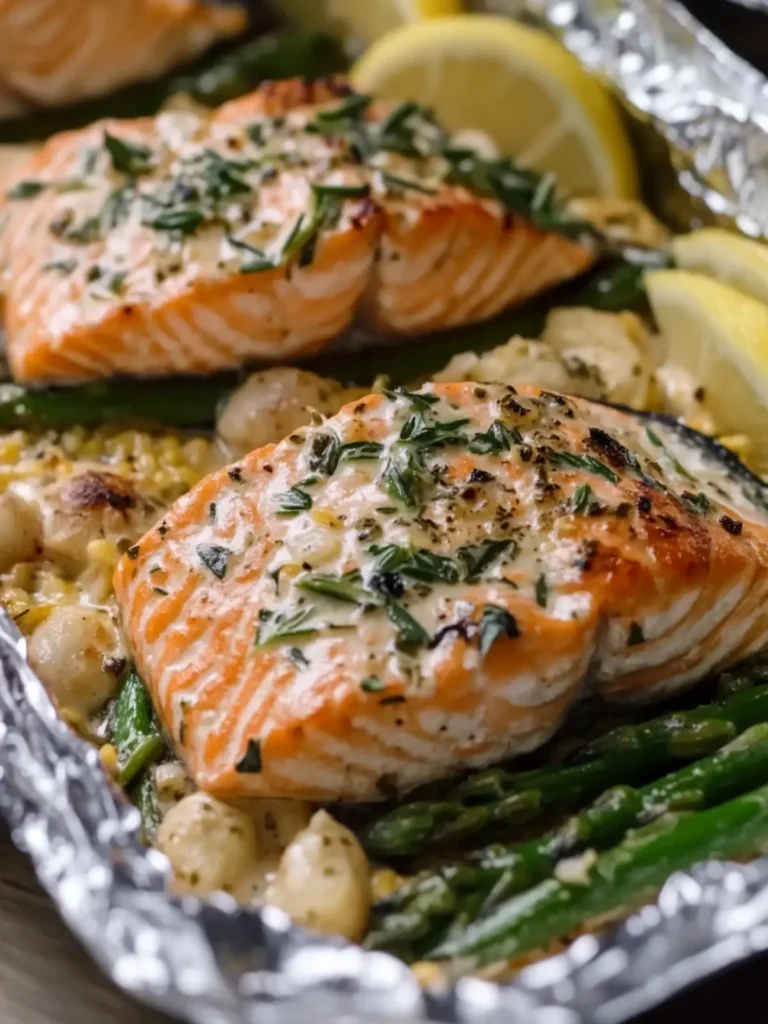 Creamy Garlic Herb Seafood Foil Packs – Easy Salmon Steaks Bliss 3 Creamy Garlic Herb Seafood Foil Packs – Easy Salmon Steaks Delight