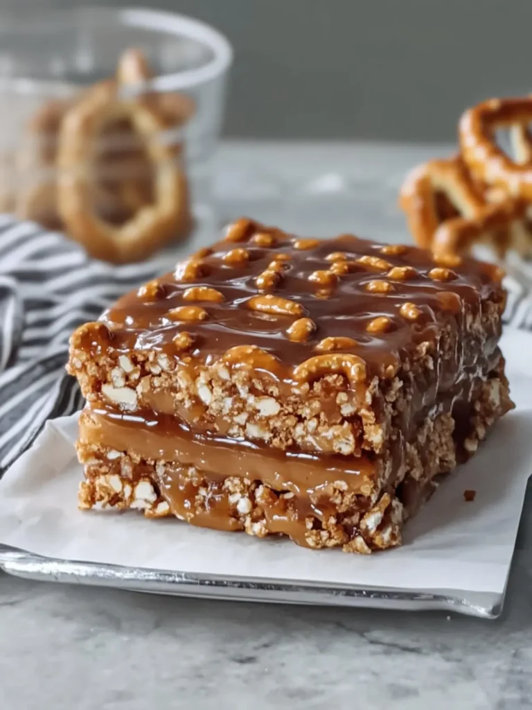 Oven Baked 5-Ingredient Caramel Pretzel Crunch Bars