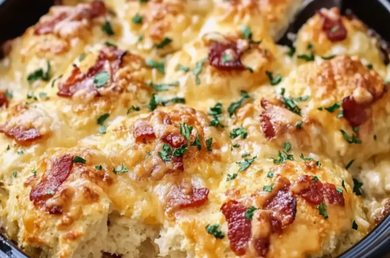 Crockpot Cheesy Turkey Bacon Garlic Parmesan Chicken Biscuit Cobbler