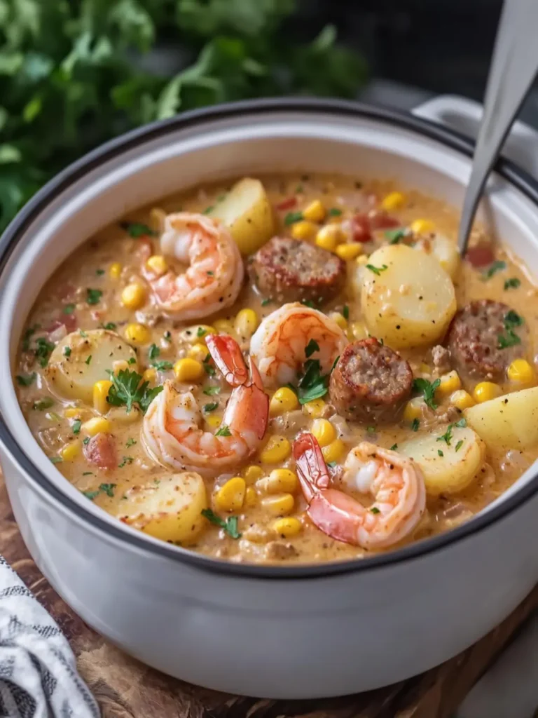 Creamy Cajun Shrimp, Beef Sausage & Potato Corn Chowder