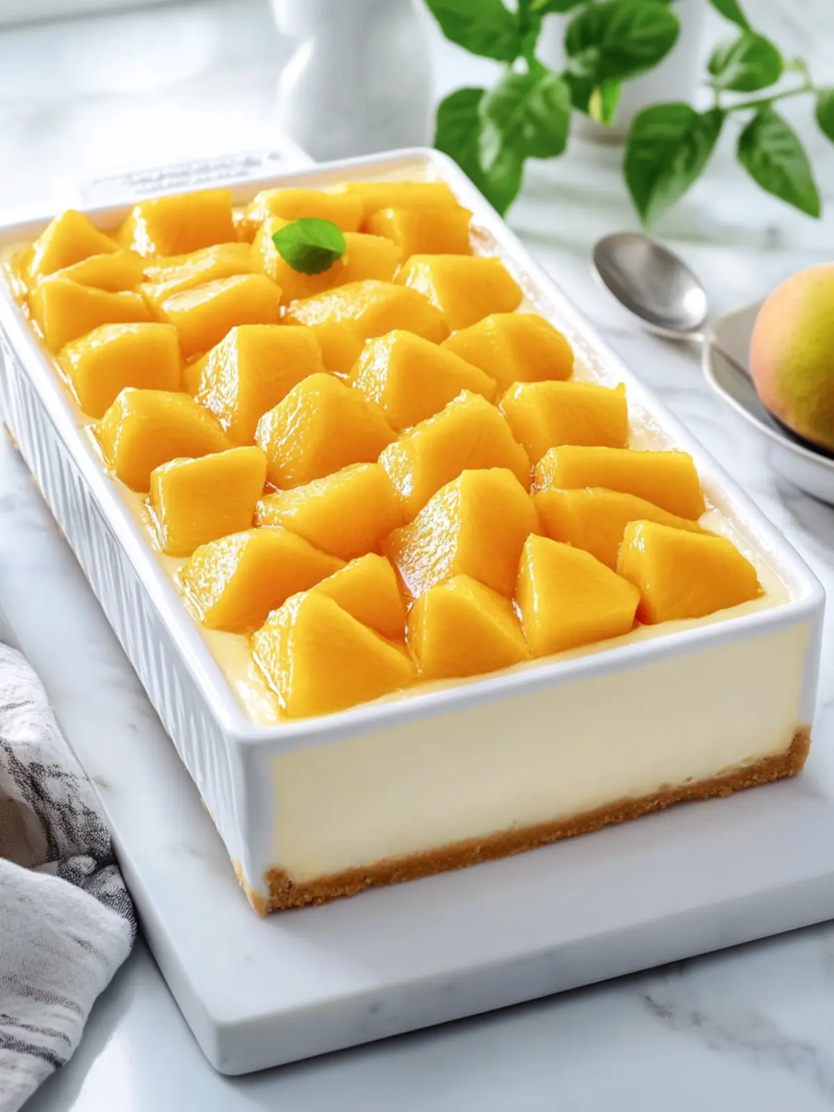 Divine Creamy Mango Cheesecake in a White Rectangular Casserole 5 Creamy Mango Cheesecake in a White Rectangular Casserole