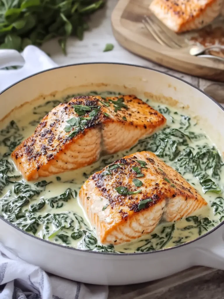 Boursin Salmon with Creamy Garlic Spinach Sauce